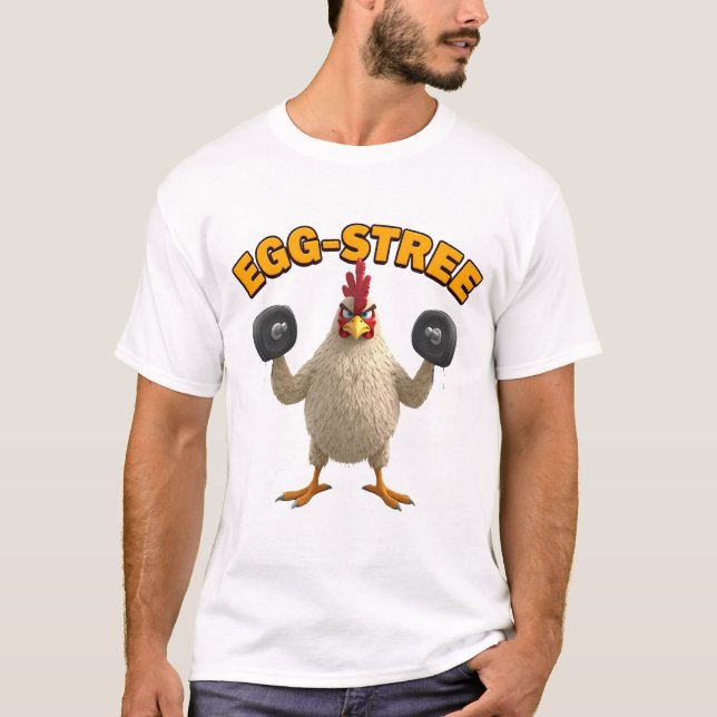 Egg-Streme” Funny Gym Chicken T-shirt Cute Fitness (Devant)