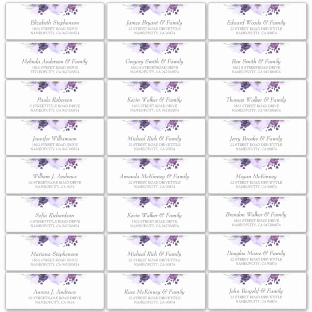 Eggplant Fleurs pourpres Nom d'invité Étiquettes d (Devant)