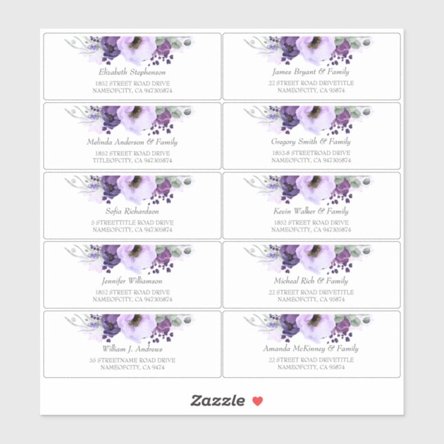 Eggplant Fleurs pourpres Nom d'invité Étiquettes d (Feuille)