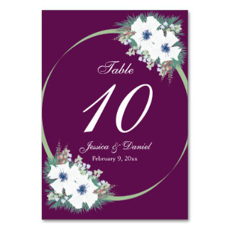 Eggplant & Green Floral & Ribbon Numéro de table