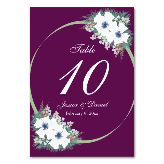 Eggplant & Green Floral & Ribbon Numéro de table (Par défaut)