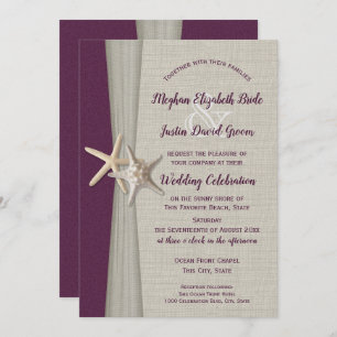 Eggplant Gris Starfish Plage Mariage Invitation