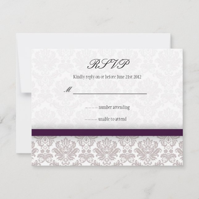 Eggplant Purple Damask Bow Wedding RSVP (Devant)
