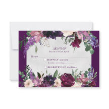 Eggplant Purple Floral Mariage rsvp insérer