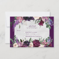 Eggplant Purple Floral Mariage rsvp insérer