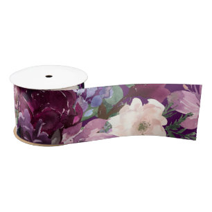 Éggplant Purple, rose et crème Ruban en Satin Flor