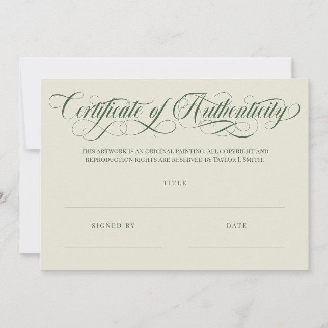 Eggshell Olive Swirls Certificat d'authenticité (Devant)
