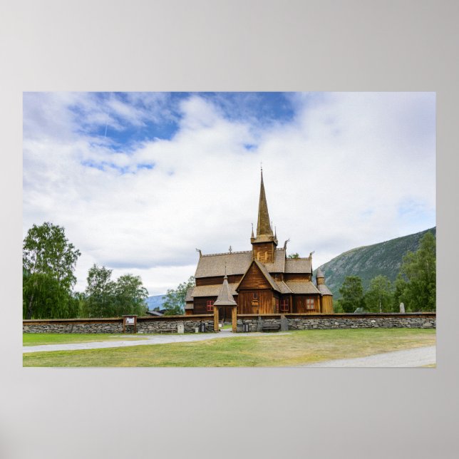 Église à pans de bois de Lom, Norvège affiche (Devant)