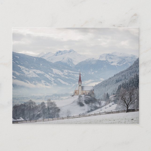 Église à Zillertal en hiver carte postale (Devant)