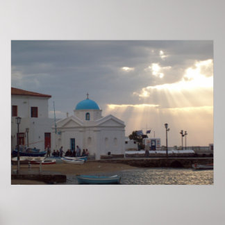 Église orthodoxe Île Mykonos Grèce Poster