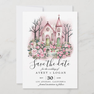 église rose florale aquarelle carte de sauvegarde 