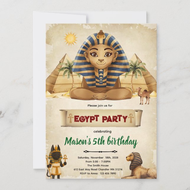 Egypt theme party invitation (Devant)