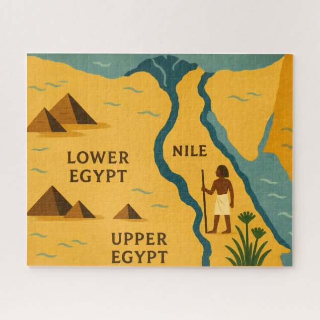 Égypte Carte du Nil Mystique Puzzle Blue Gold (Horizontal)