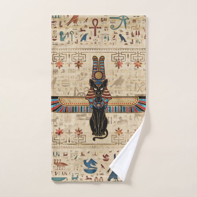 Egyptian Cat - Bastet on papyrus (Serviette à main)