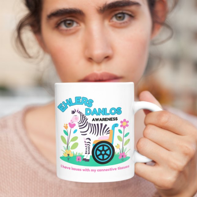Ehlers Danlos Sensibilisation Zebra Mug (Spread EDS awareness with this zebra, "I have issues with my connective tissues" mug!)