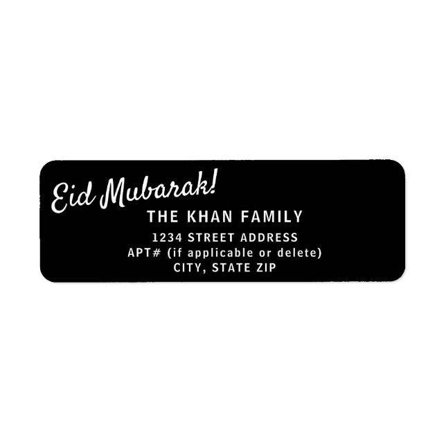 Eid Moubarak Black Return Adresse Sticker Étiquett (Devant)