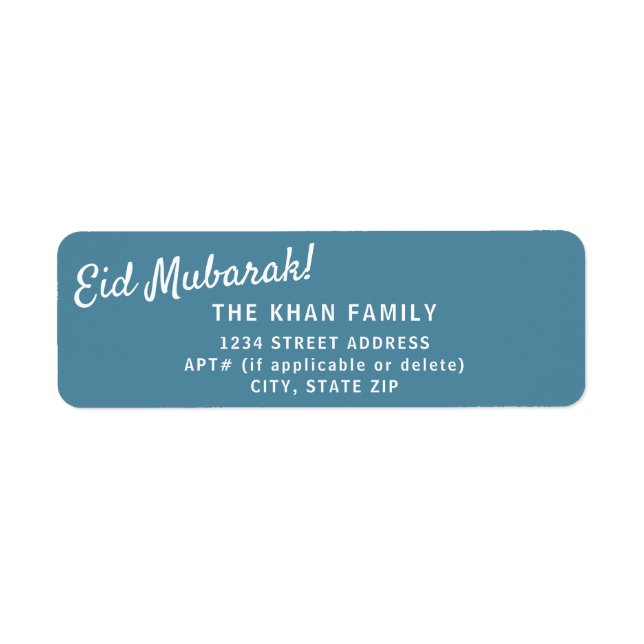 Eid Moubarak Blue Return Adresse Sticker Étiquette (Devant)
