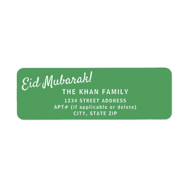 Eid Moubarak Green Return Adresse Sticker Étiquett (Devant)