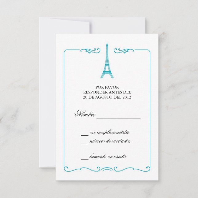 Eiffel Tower Elegant RSVP Card Invitation (Devant)