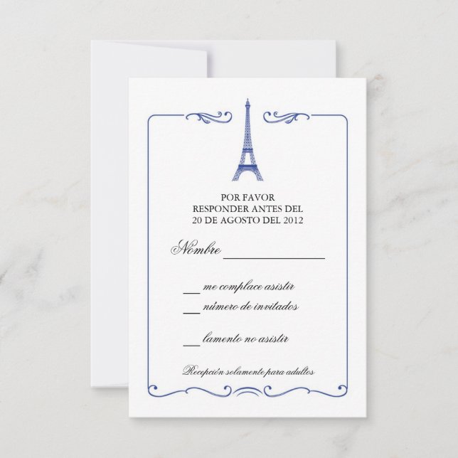 Eiffel Tower Elegant RSVP Card Invitation (Devant)