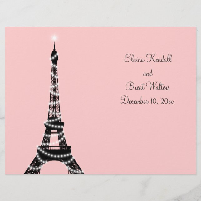 Eiffel Tower Twinkles Wedding Program (rose) (Devant)