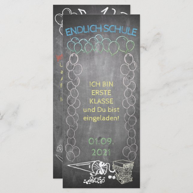 Einladungskarte zur Einschulung im Tafelstil (Devant / Derrière)