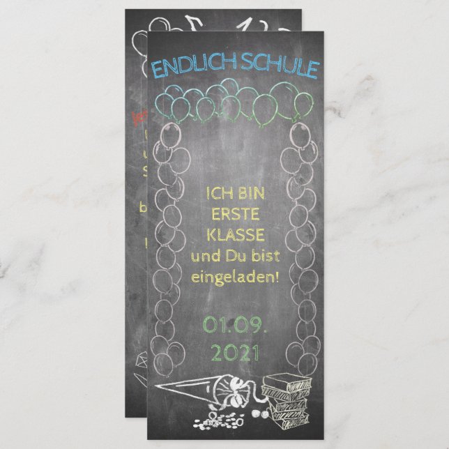 Einladungskarte zur Einschulung im Tafelstil (Devant / Derrière)