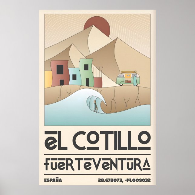 El Cotillo Surf Poster Travel Art with Wave (Devant)