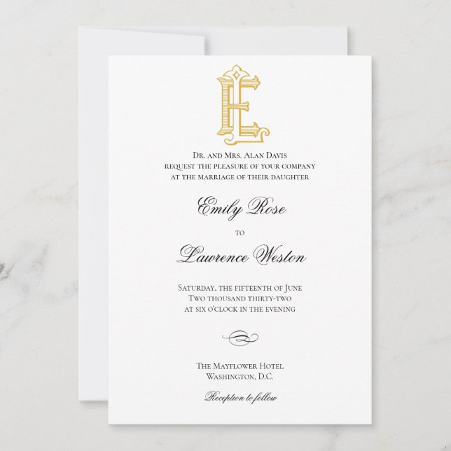 EL ou LE Monogram Vintage Wedding Invitations (Devant)