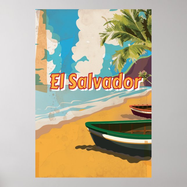El Salvador  Affiche de vacances vintage (Devant)