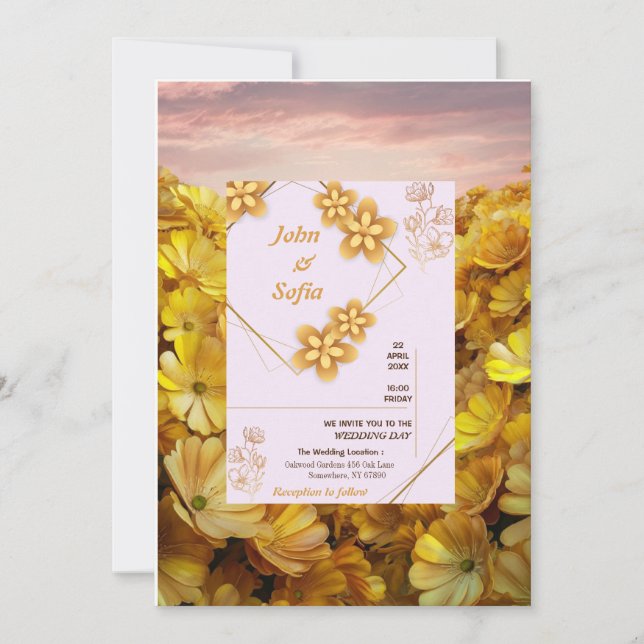 Elagant Floral Gold Faire-part de mariage (Devant)