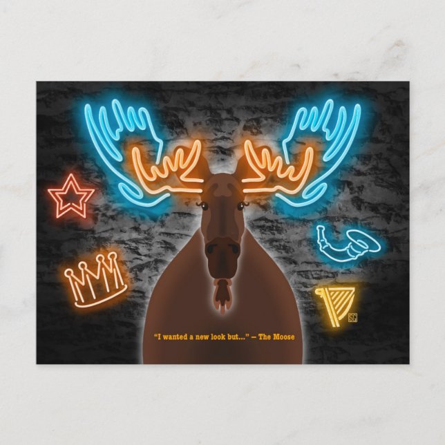 Élan néon sur une carte postale de bar (Devant)