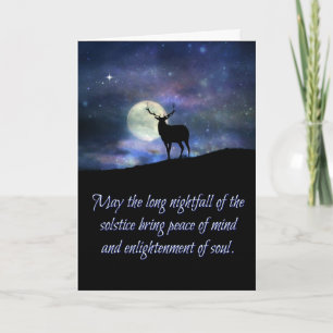 Élans et lune de carte de bénédictions de solstice