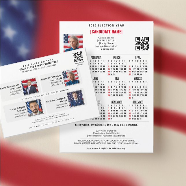 Élections politiques patriotiques Calendrier QR Co (Patriotic Political Election QR Code 2026 Calendar + Slate Card Set to promote voter outreach)