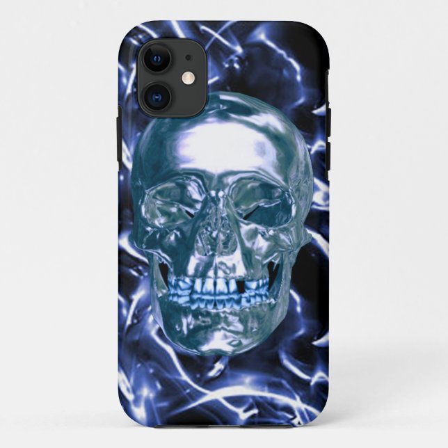 Electric Blue Chrome Skull iPhone 5G Coque (Dos)