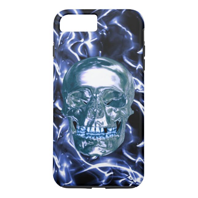 Electric Blue Chrome Skull iPhone 7 Coque (Dos)