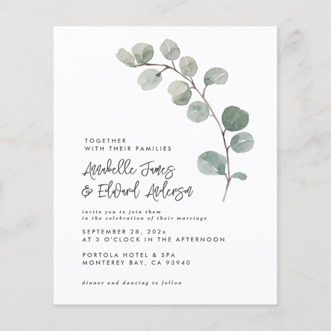Elegan Mariage eucalyptus détails, invitation chic (Devant)