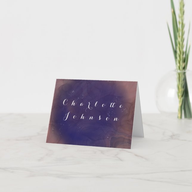 Elegan Mariage Moderne Purple Nom Carte Place (Devant)