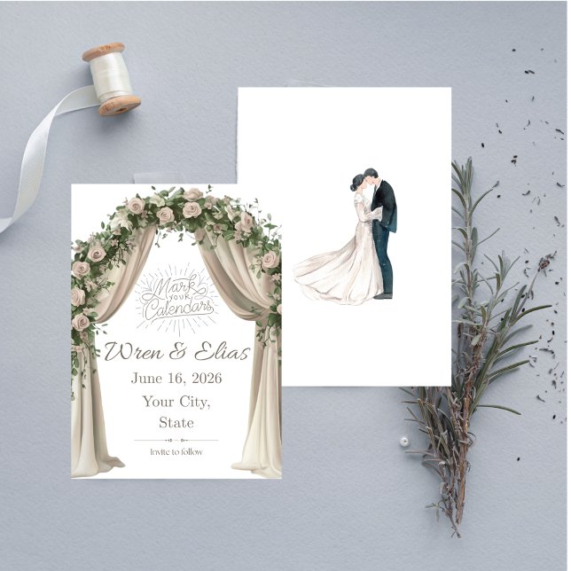 Élégance Bohème Carte de Mise en Garde (Bohemian Elegance Wedding Save the Date Card)
