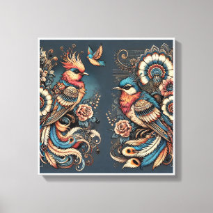 Élégance Bohème Oiseaux en Harmonie Toile d'Art Mu
