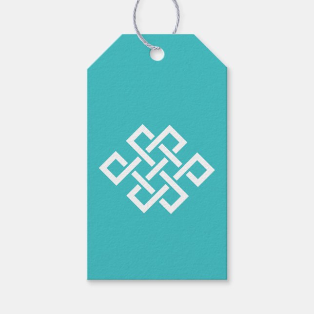 Élégance Chinoise en Étiquette Cadeau Turquoise (Devant)