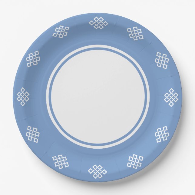 Élégance Chinoise sur Assiette en Papier Pervenche (Devant)