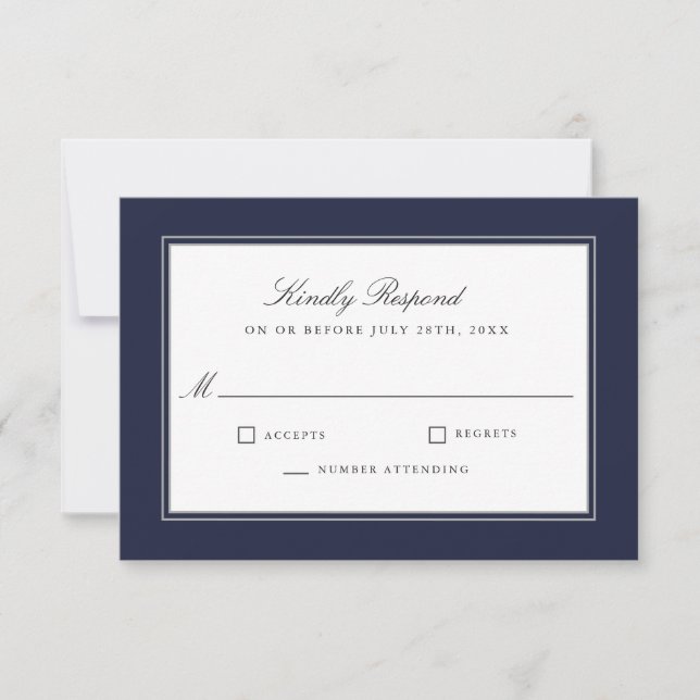 Élégance classique Mariage simple Marine RSVP (Devant)