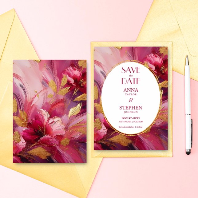 Élégance Contemporaine : Faire-Part Rose Fuchsia O (Contemporary Elegance: Fuchsia Pink and Gold Save the Date)