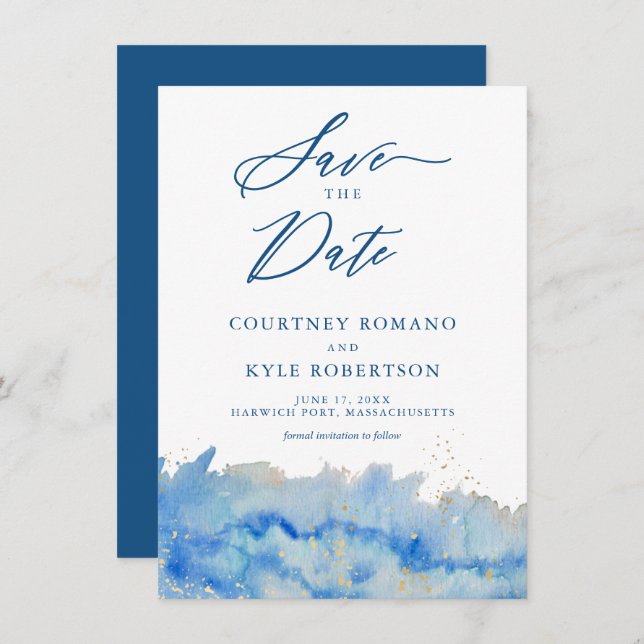 Elégance Côtière Aquarelle Enregistrer La Carte Da (Devant / Derrière)