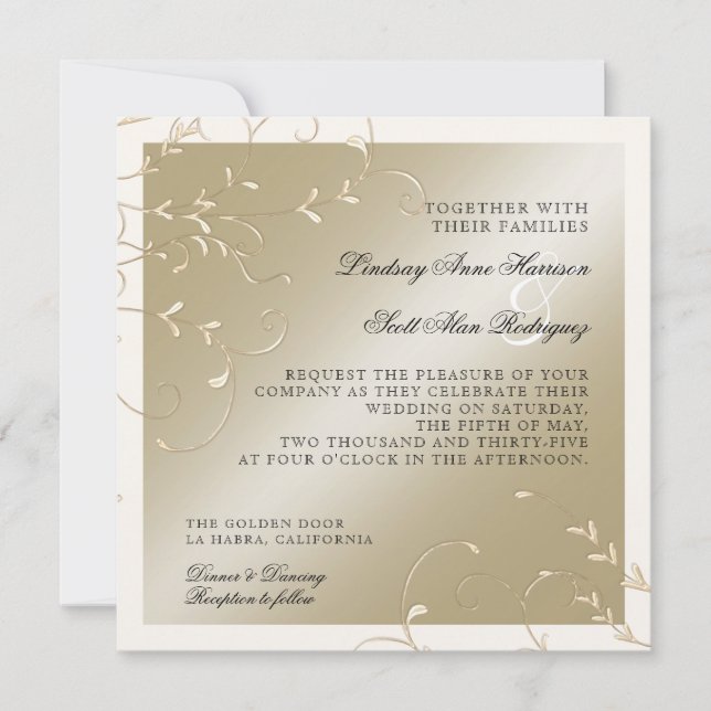 Elégance Cravate Noire, Cartes de Mariage Crème Ch (Devant)