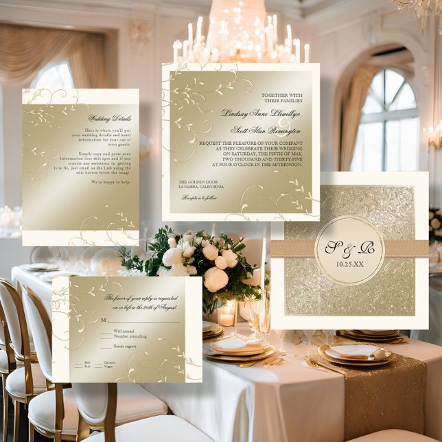 Elégance Cravate Noire, Cartes de Mariage Crème Ch (Créateur téléchargé)