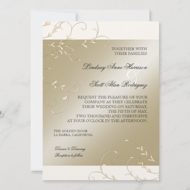 Elégance Cravate Noire, Cartes de Mariage Crème Ch (Devant)