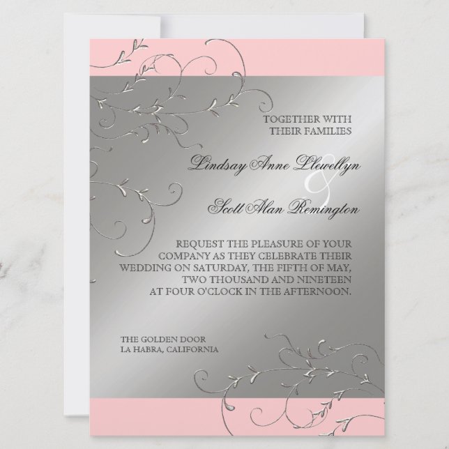 Elégance Cravate Noire, Invitations Mariage Argent (Devant)