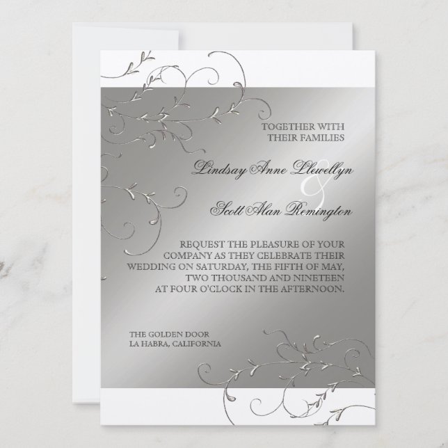 Elégance Cravate Noire, Invitations Mariage Argent (Devant)